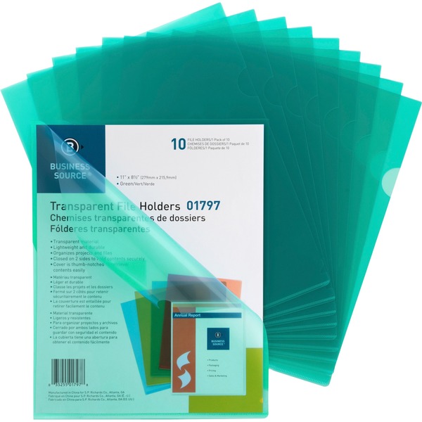 Business Source Transparent Poly File Holders Letter, PK10 01797